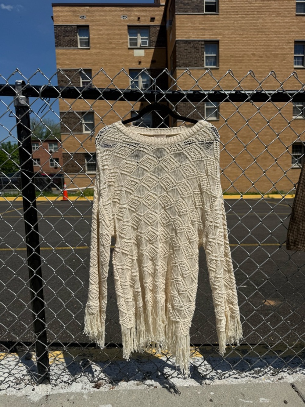 H&M Cream Open-Knit Fringe Pullover